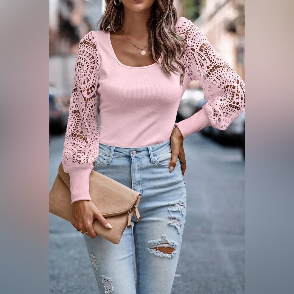 pink Lace Floral Sleeve top